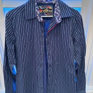 Robert Graham Classic Navy Shirt with Paisley Collar